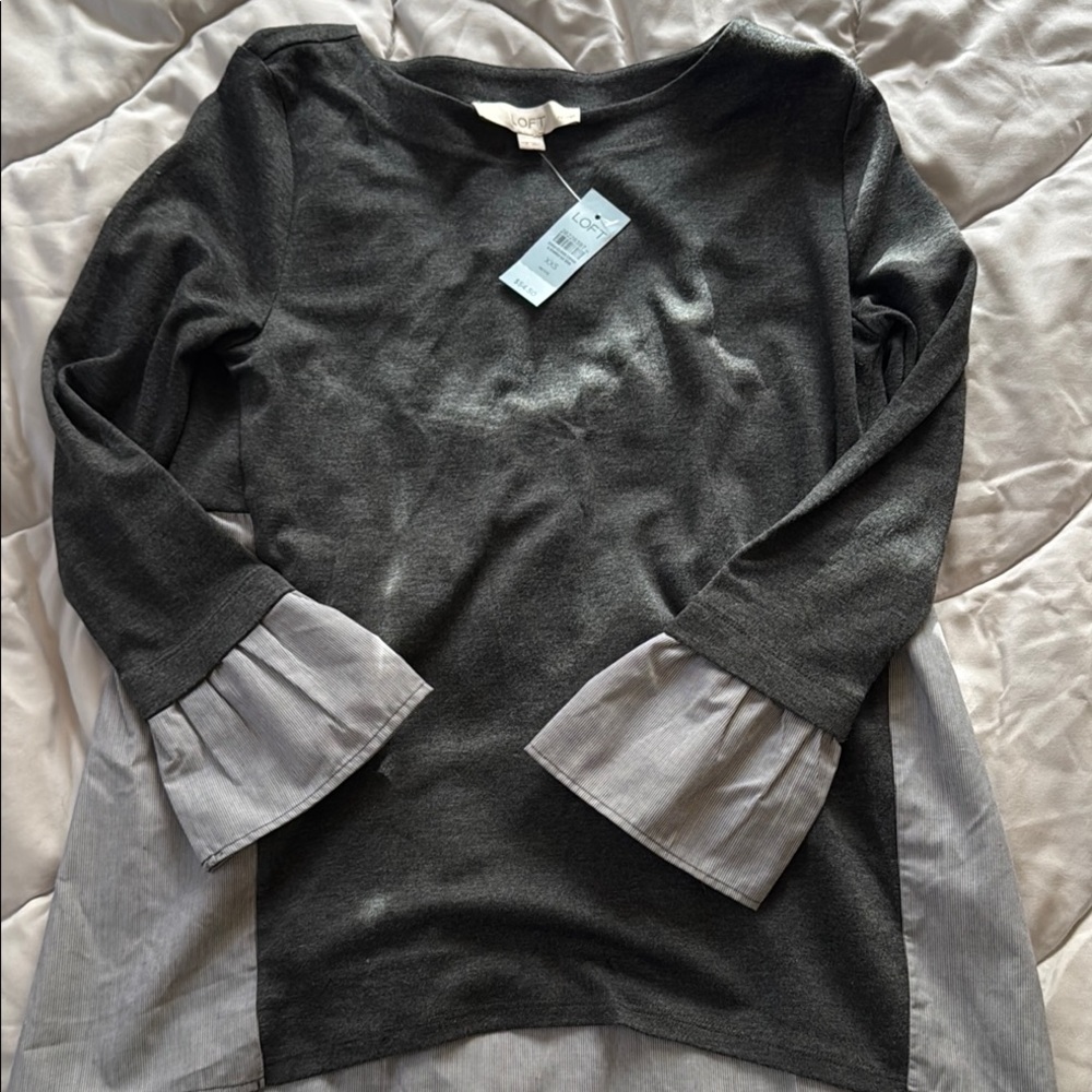 LOFT Blue and Gray Ruffled Blouse